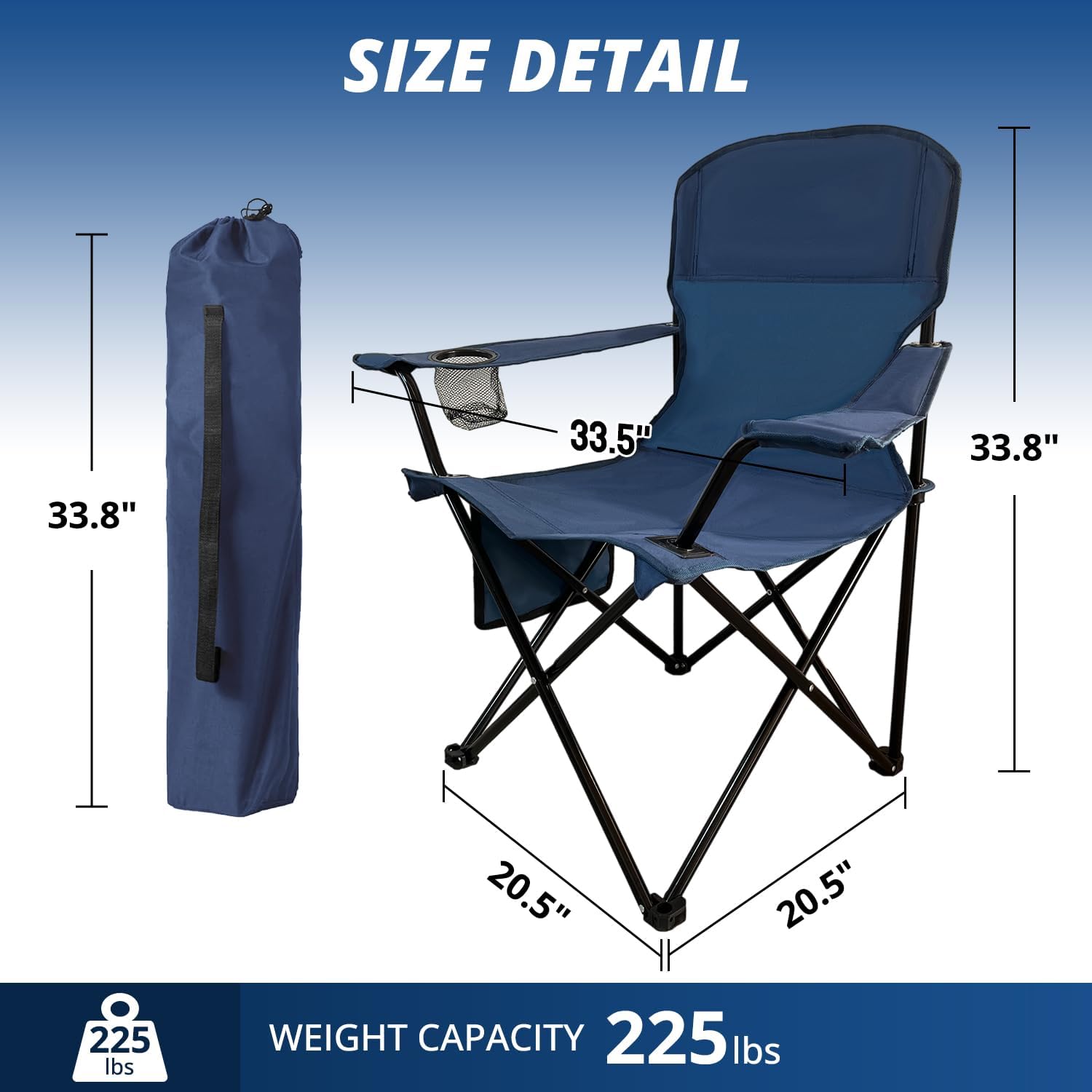 Folding Outdoor Beach Camp Chair with Cup Holder, Storage Pocket, Waterproof Bag Outdoor Arm Chair, Supports 225LBS, Cyan - Image 3