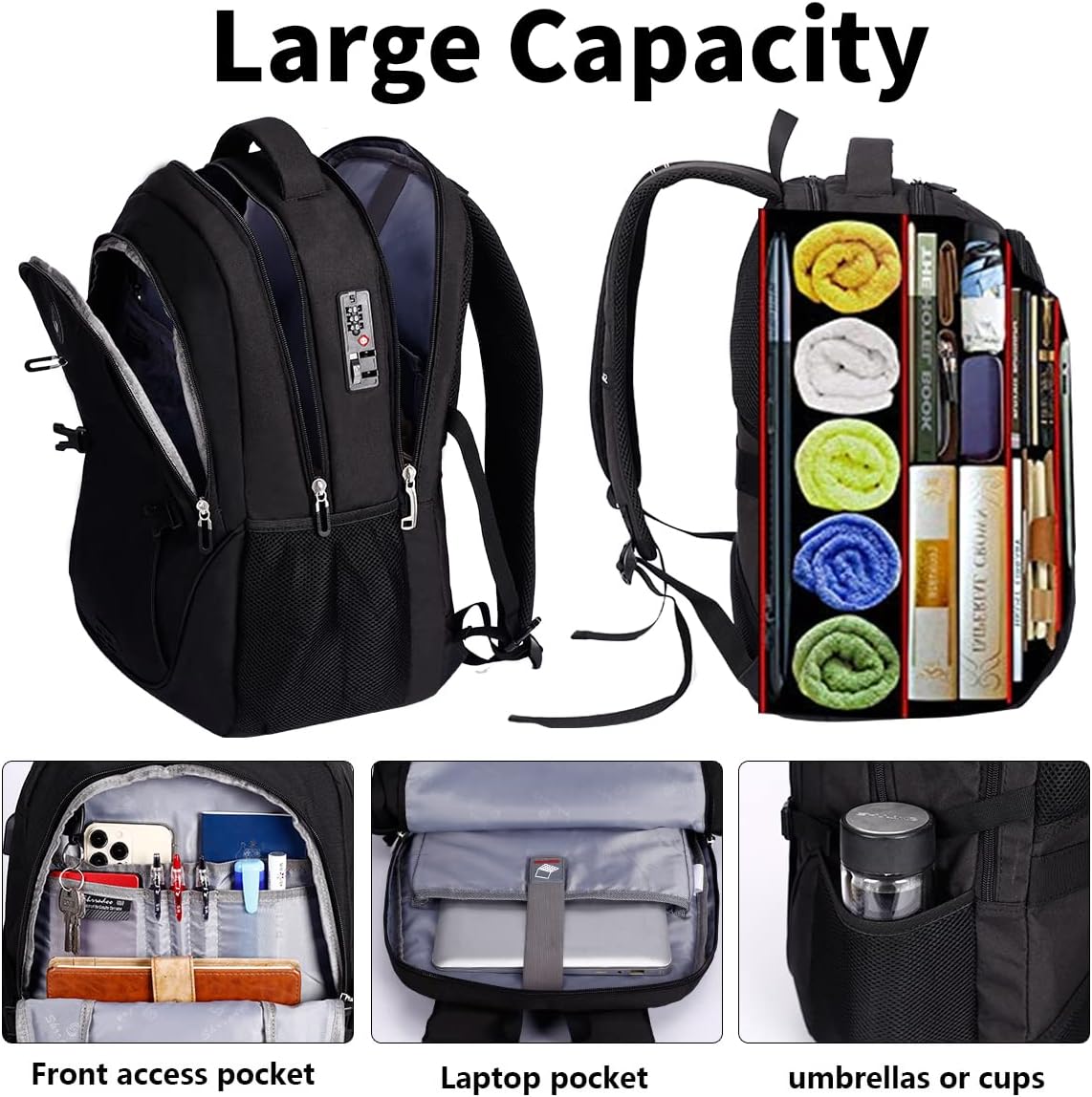 SHRRADOO Anti Theft Laptop Backpack Travel Backpacks with usb Charging Port for Women Men College Backpack Computer Bag Fits 17 Inch Laptop,Grey - Image 4