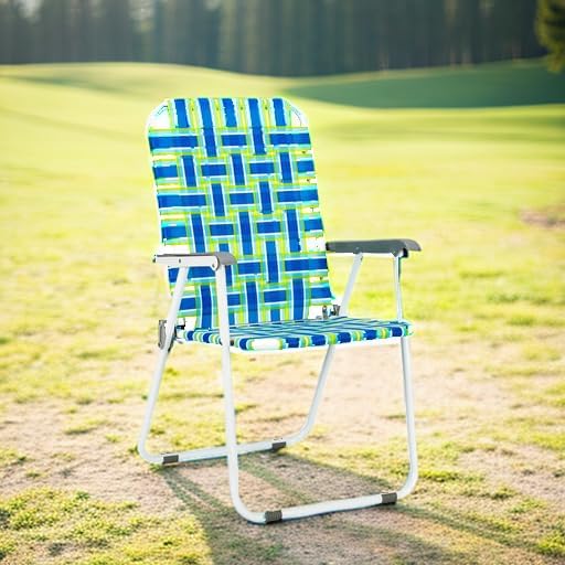 VINGLI Patio Lawn Webbed Folding Chairs Set of 2, Outdoor Beach Portable Lawn Chair Camping Chair Beach Chair for Yard, Garden Dining (Blue, Classic) - Image 5
