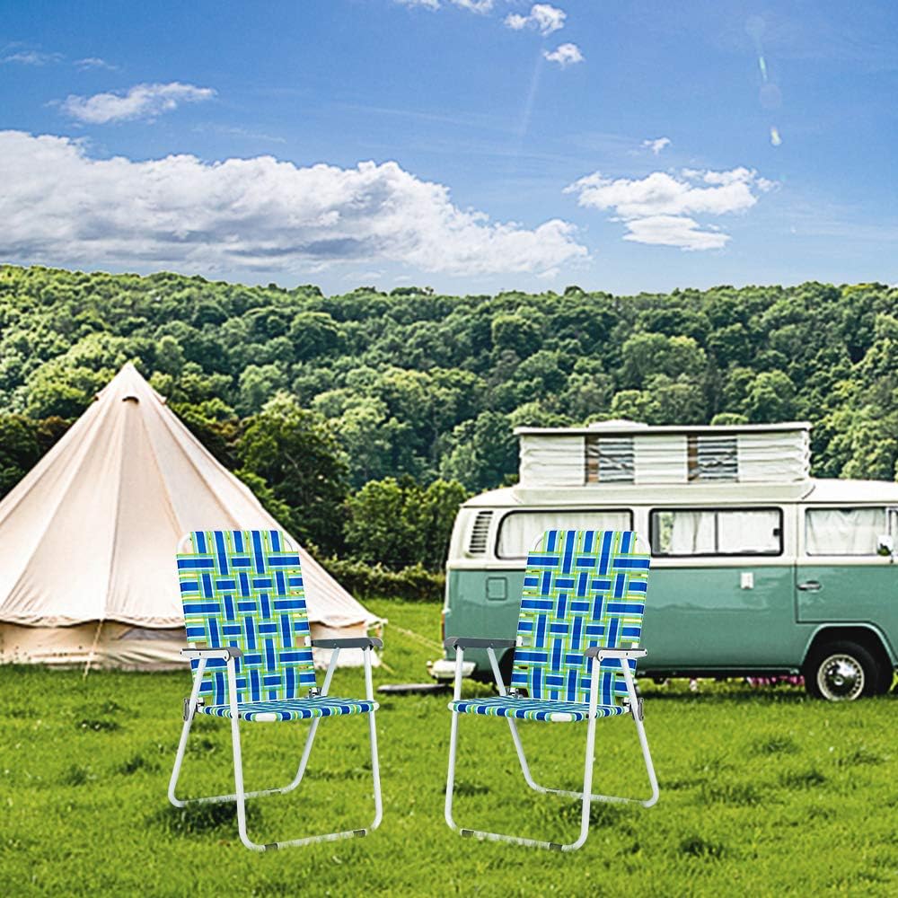 VINGLI Patio Lawn Webbed Folding Chairs Set of 2, Outdoor Beach Portable Lawn Chair Camping Chair Beach Chair for Yard, Garden Dining (Blue, Classic) - Image 7